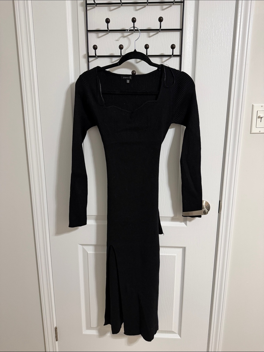 Dynamite Black Ribbed Long-Sleeve Midi Dress